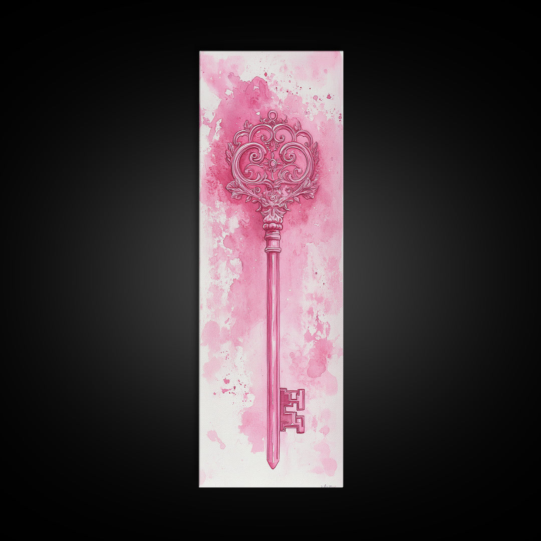 Intricate Key Art Framed Canvas Print Light Pink Wall Art Rustic Decor Minimalist Art Tall Skinny Art Above Couch Art Gift Idea