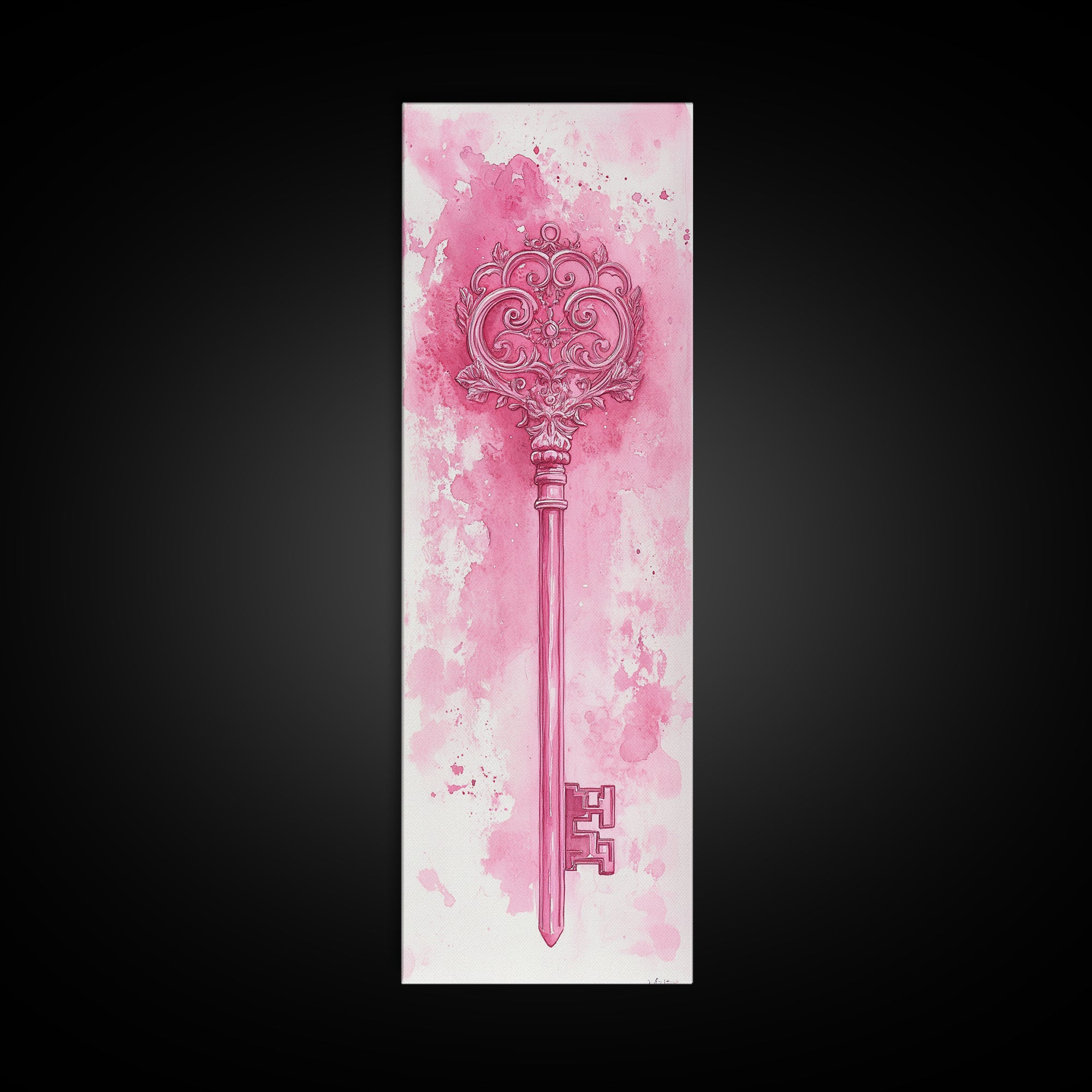 Intricate Key Art Framed Canvas Print Light Pink Wall Art Rustic Decor Minimalist Art Tall Skinny Art Above Couch Art Gift Idea