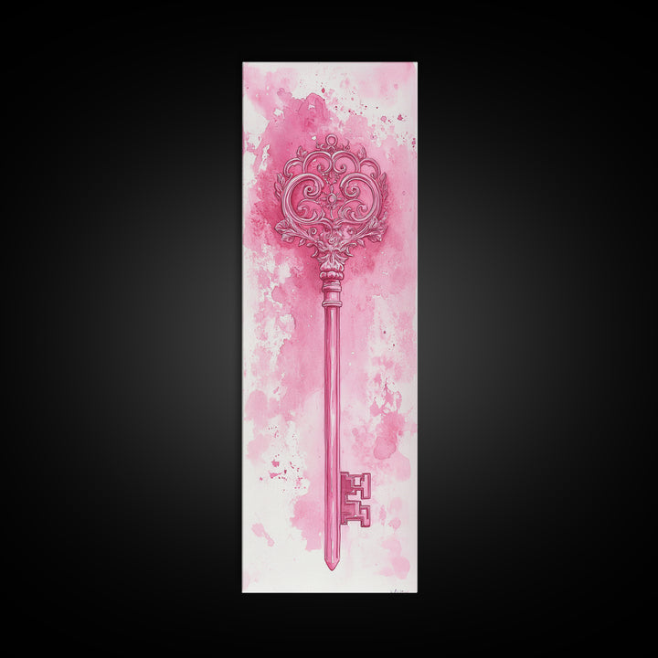 Intricate Key Art Framed Canvas Print Light Pink Wall Art Rustic Decor Minimalist Art Tall Skinny Art Above Couch Art Gift Idea