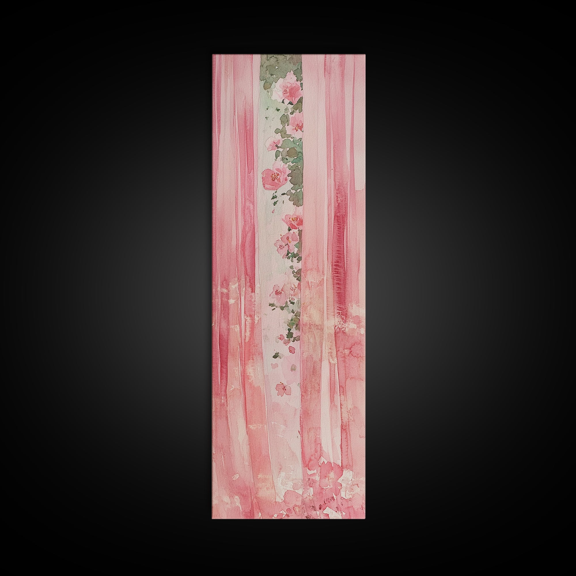 Pink Floral Curtains Framed Canvas Print Whimsical Art Light Pink Wall Art Vertical Wall Art Minimalist Art Rustic Decor Gift