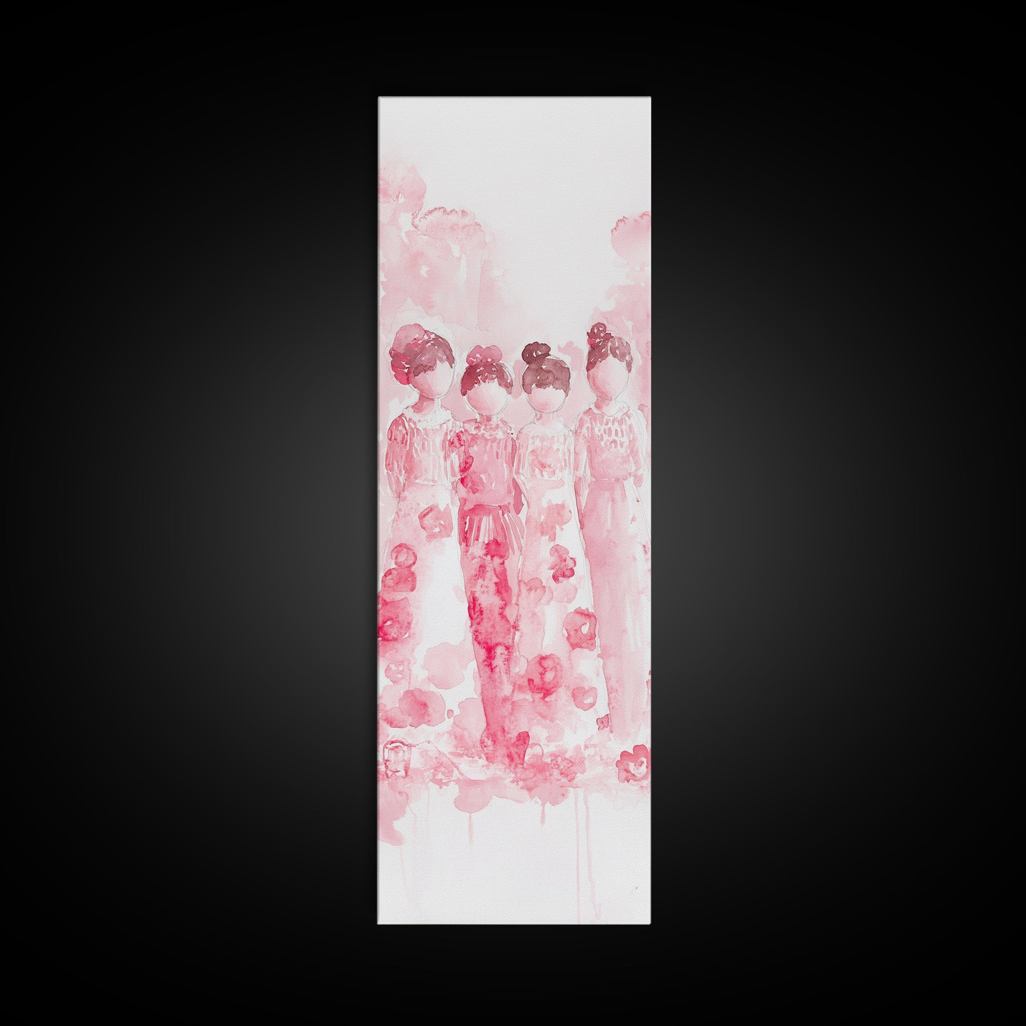 Dreamy Cherry Blossom Dresses Framed Canvas Print, Light Pink Wall Art, Botanical Prints, Whimsical Art, Above Sofa or Bedroom Decor