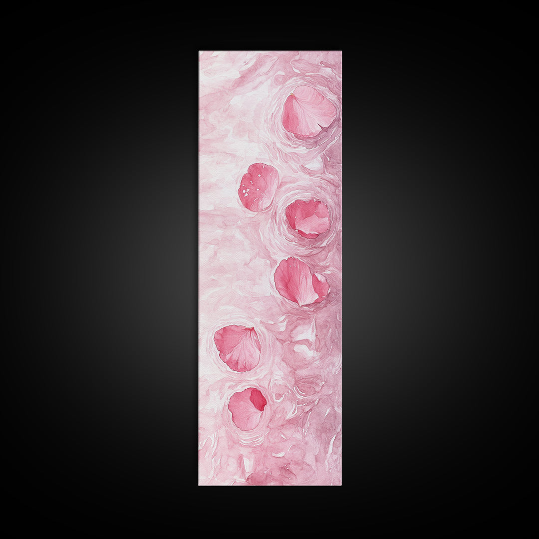 Floating Rose Petals in Water Canvas Print, Light Pink Wall Art, Botanical Nature Decor, Whimsical Aesthetic Bedroom or Living Room Art