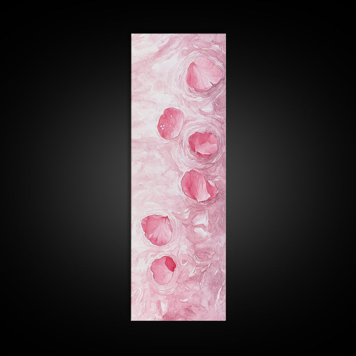 Floating Rose Petals in Water Canvas Print, Light Pink Wall Art, Botanical Nature Decor, Whimsical Aesthetic Bedroom or Living Room Art
