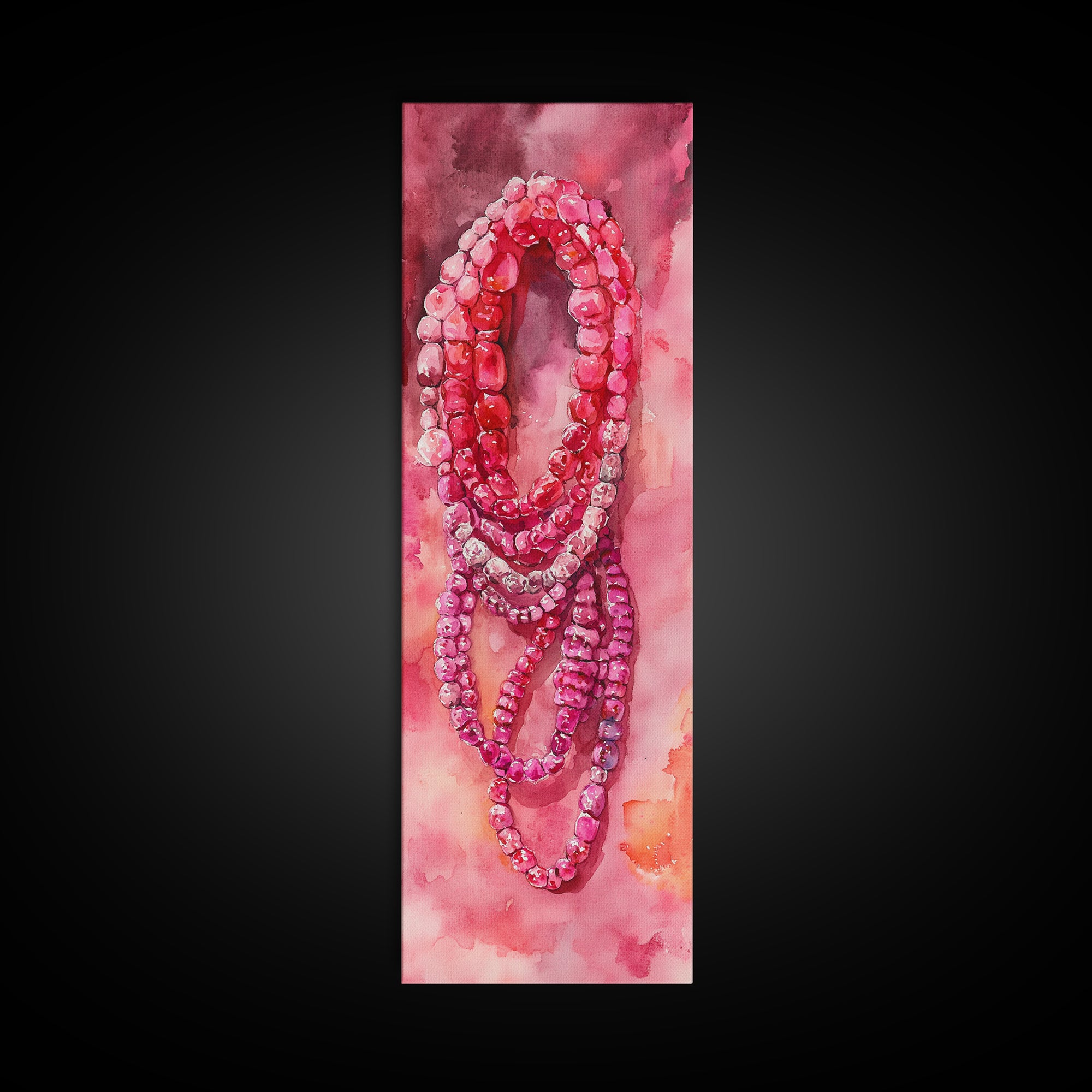 Shimmering Pink Beads Canvas Print Gemstone Painting Whimsical Wall Art Jewelry Lover Gift Vertical Pink Abstract Rustic Art
