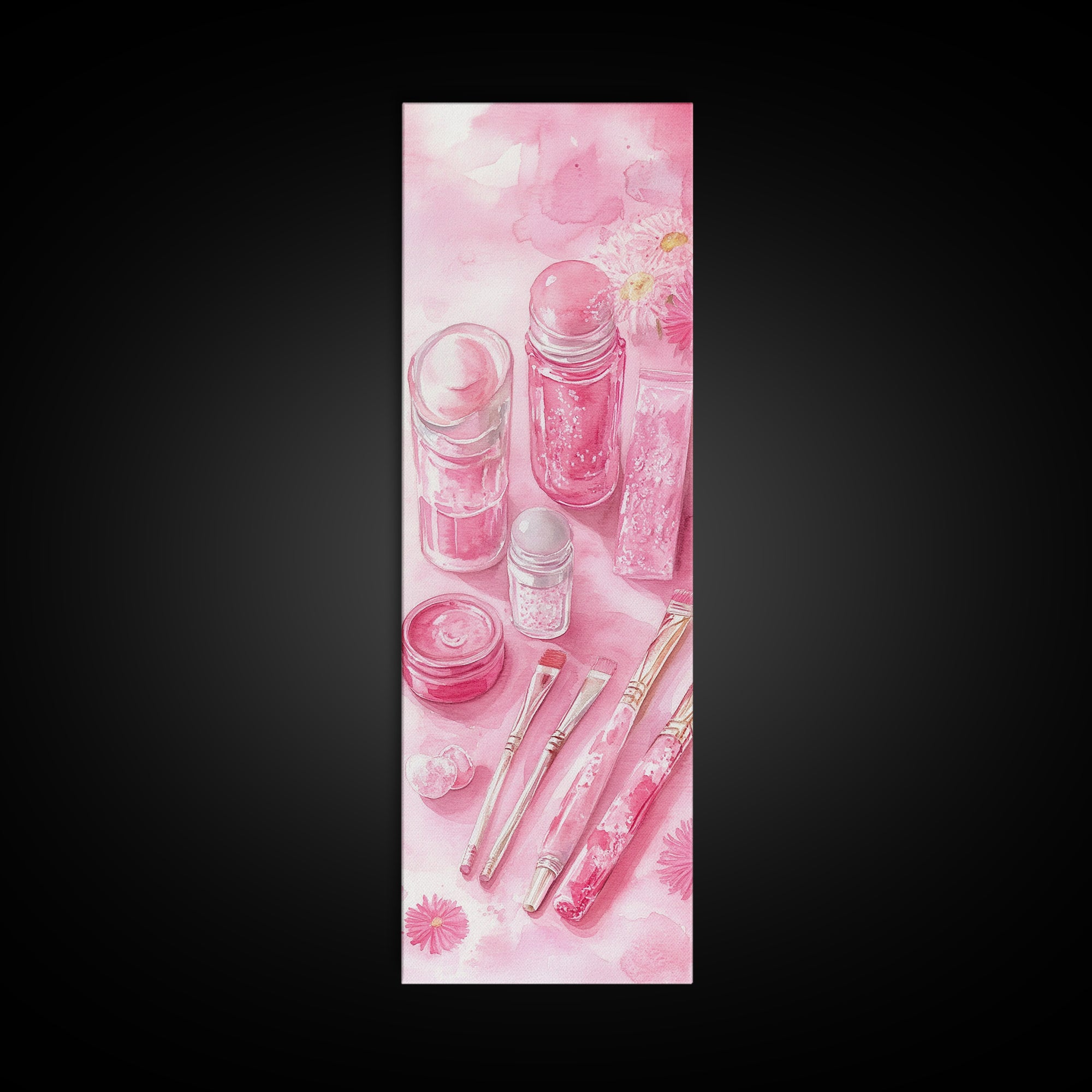 Pastel Pink Beauty Tools Canvas Print Feminine Wall Art Light Pink Bathroom Decor Makeup Lover Rustic Vertical Artwork Girly