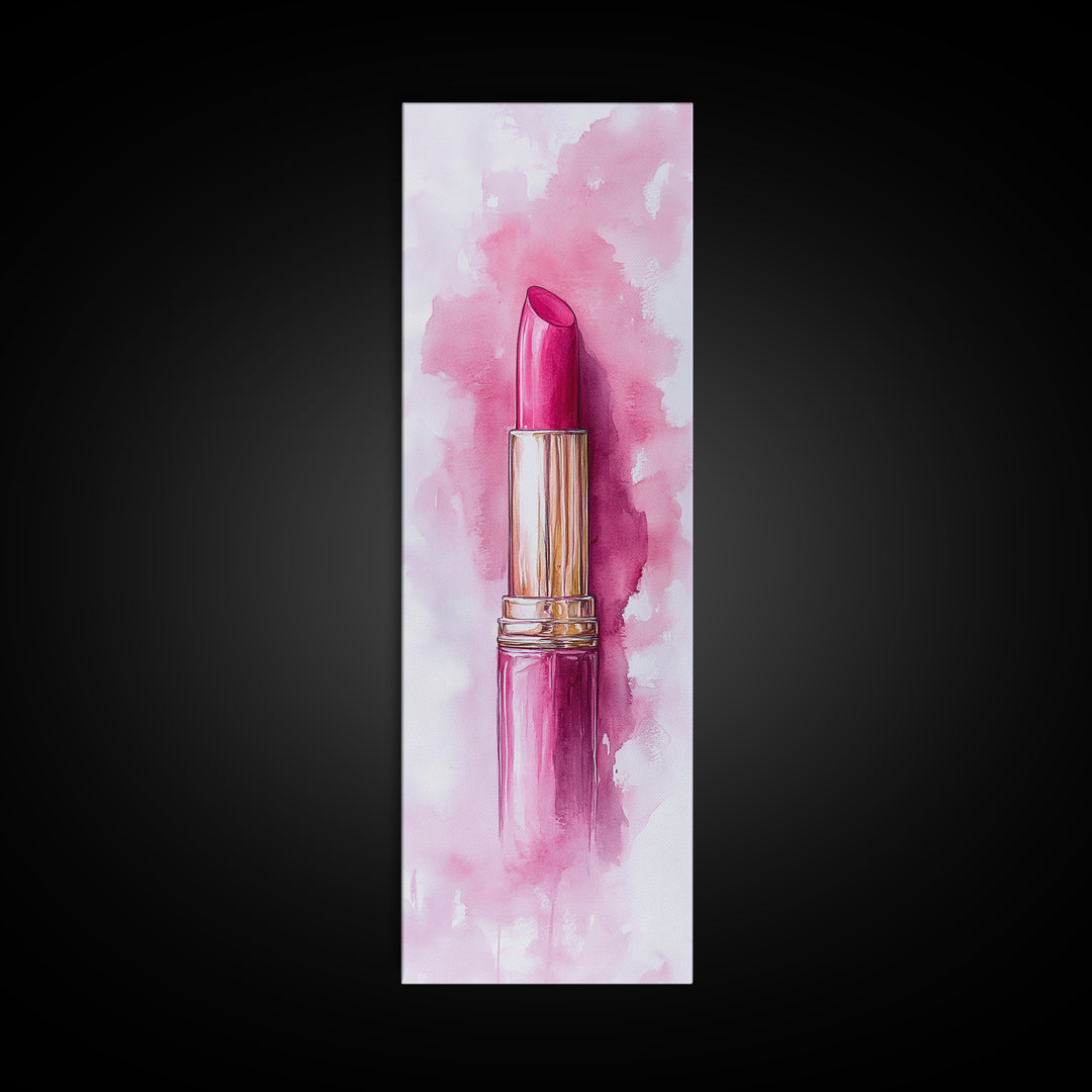 Classic Pink Lipstick Canvas Print Feminine Wall Art Makeup Lover Gift Light Pink Rustic Decor Vertical Artwork Girly Aesthetic