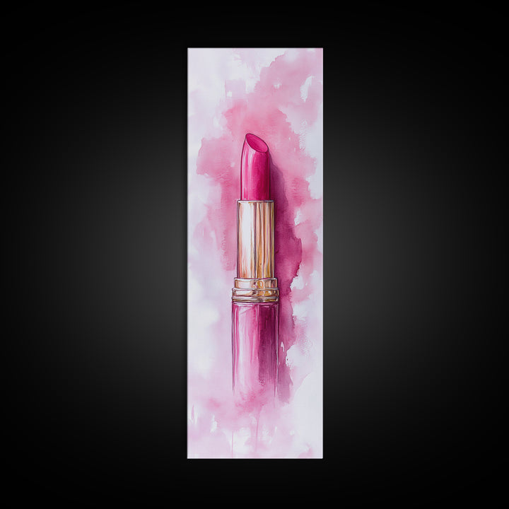 Classic Pink Lipstick Canvas Print Feminine Wall Art Makeup Lover Gift Light Pink Rustic Decor Vertical Artwork Girly Aesthetic