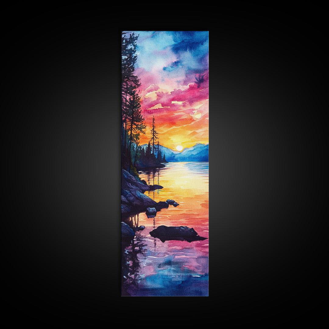 Framed Canvas Print Sunset Reflection Lake Tahoe Art Coastal Decor Nautical Painting Rustic Wall Art Living Room Art Christmas Gift