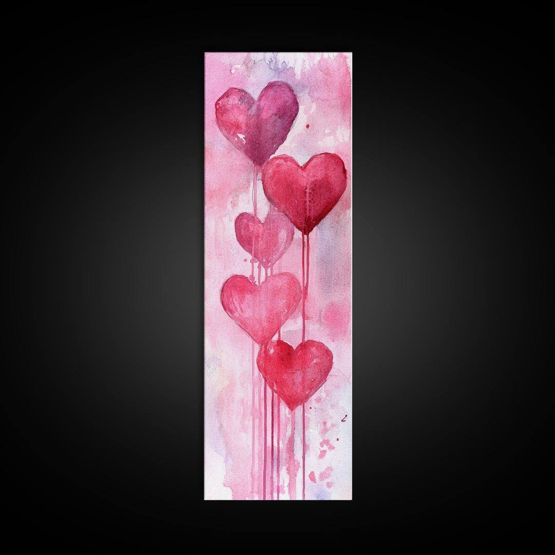 Dripping Heart Art Canvas Print, Moody Abstract Pink Wall Art, Romantic Living Room Art, Extra Vertical Skinny Tall Narrow Artwork