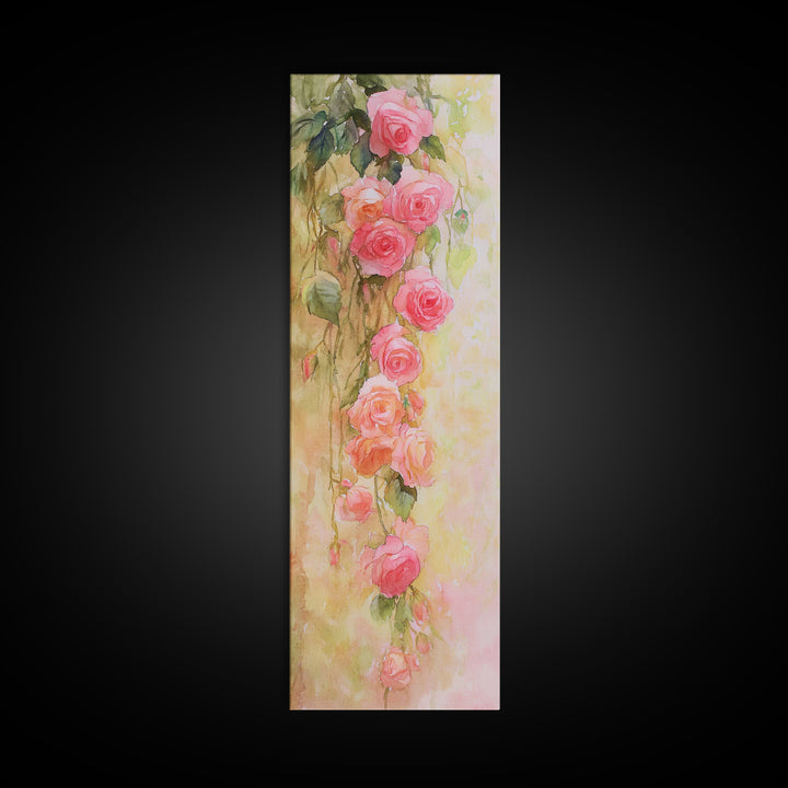 Cascading Roses Canvas Print Wildflower Painting Botanical Prints Vertical Wall Art Farmhouse Art Rustic Wall Art Romantic Gift