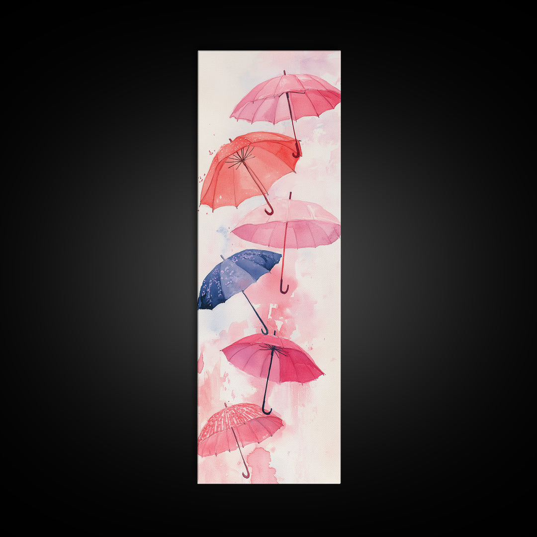 Vibrant Umbrellas Framed Canvas Print in Pink Orange Wall Art Style Perfect Whimsical Vertical Art for Dorm or Playful Decor