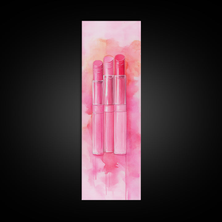 Light Pink Lipsticks Framed Canvas Print, Modern Whimsical Art, Abstract Vertical Art for Makeup Room or Girly Dorm Wall Decor