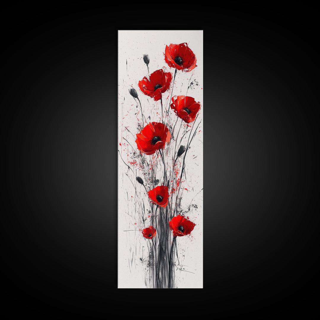 Bright Red Poppy Flower Art Framed Canvas Print Wildflower Painting Botanical Prints Modern Office Rustic Farmhouse Art