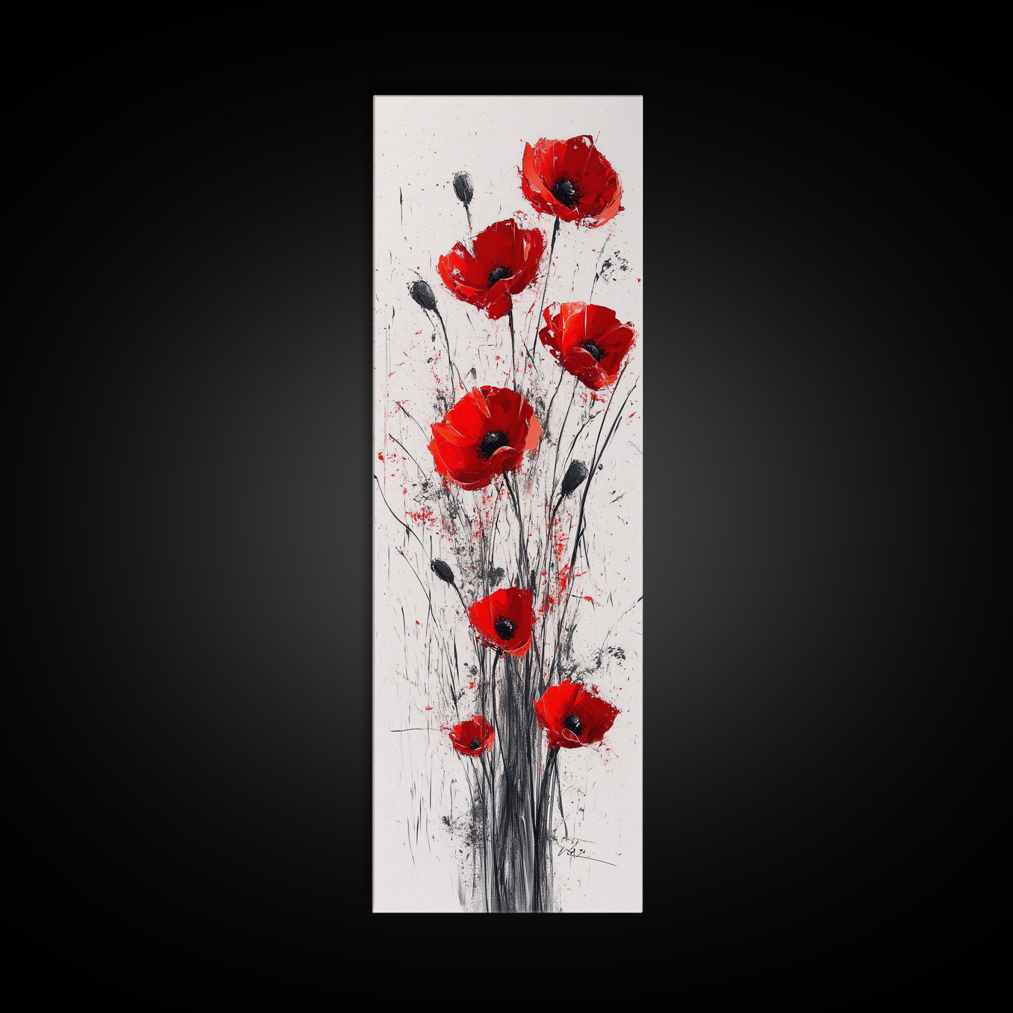 Bright Red Poppy Flower Art Framed Canvas Print Wildflower Painting Botanical Prints Modern Office Rustic Farmhouse Art