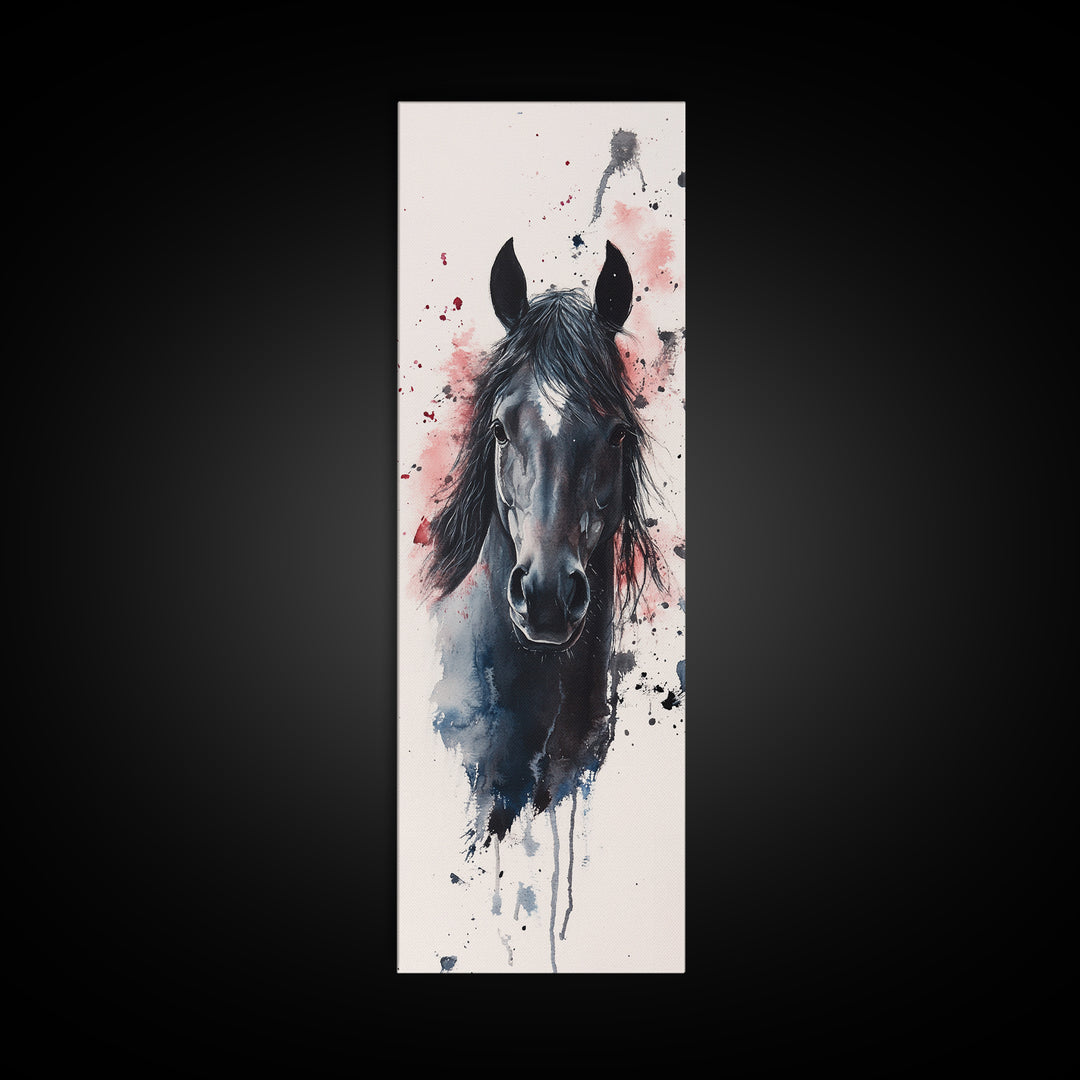 Black Horse Portrait Canvas Print Rustic Farmhouse Art Horse Wall Art Tall Skinny Art Vertical Rustic Living Room Wall Decor