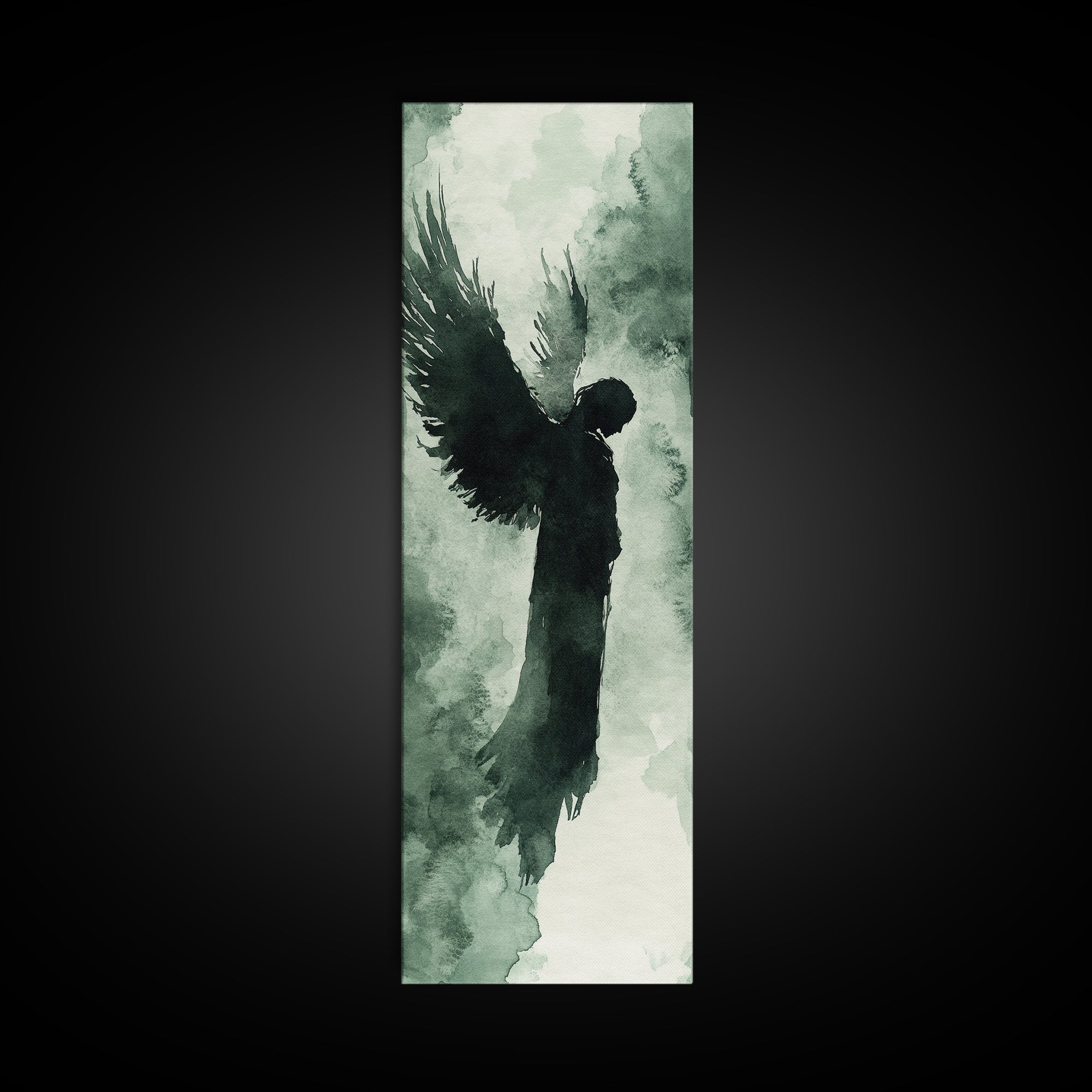 Dark Angel Silhouette Canvas Print Angel Art Prints Dark Angels Wall Art Moody Art Gothic Living Room Art Vertical Wall Decor