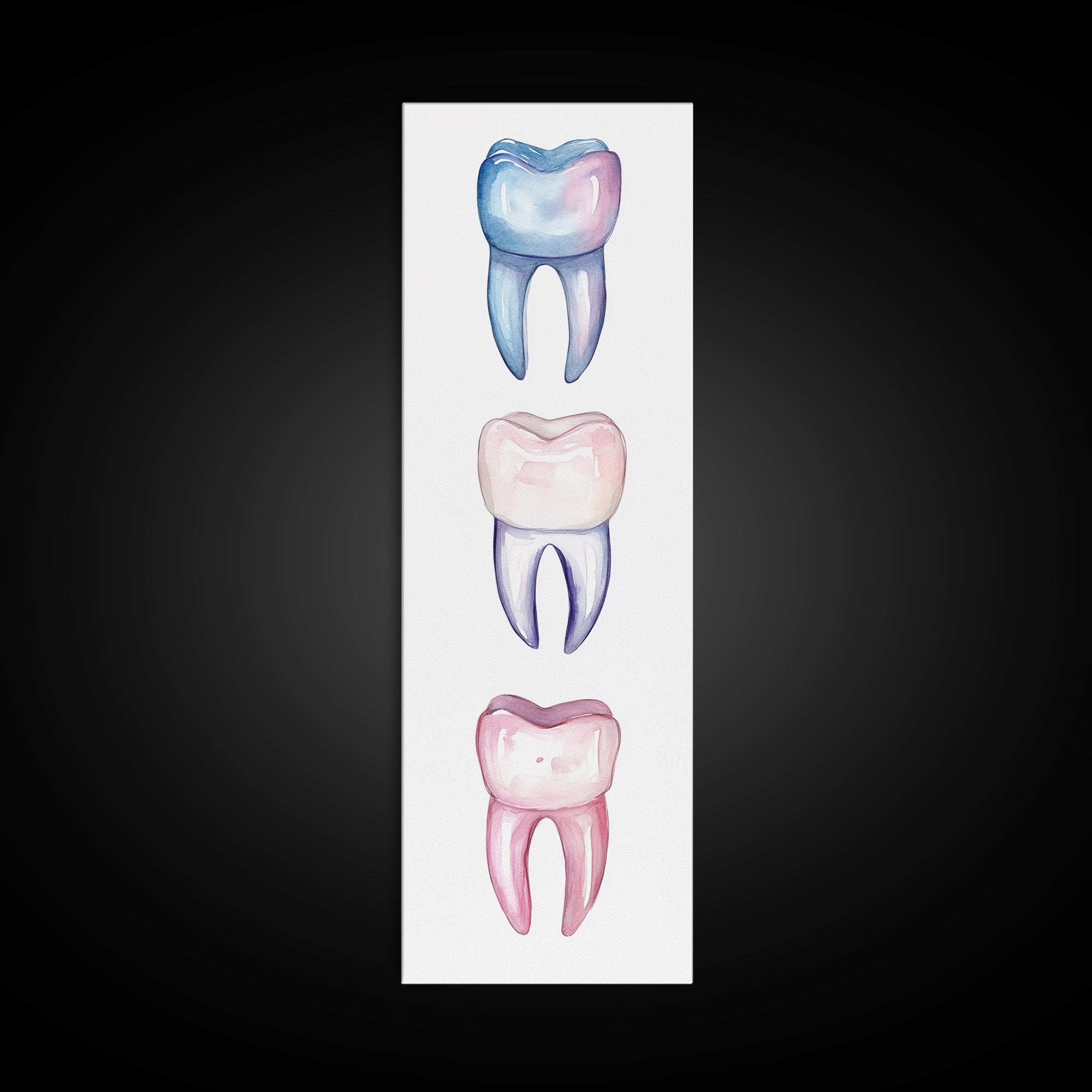 Whimsical Rainbow Teeth Canvas Print, Dentist Office Vertical Wall Art, Vibrant Dental Art Print for Gift Ideas