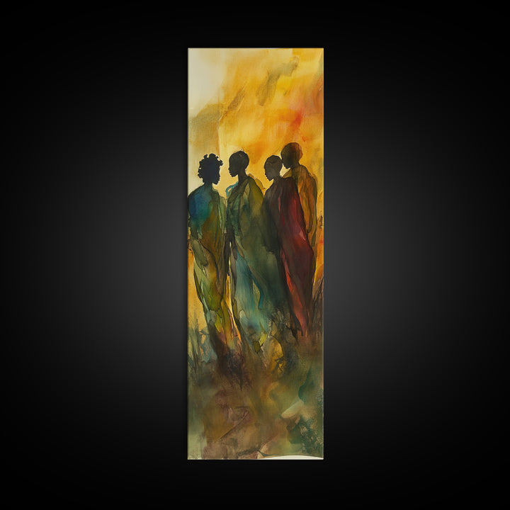 Golden Silhouettes Framed Canvas Print African Inspired Art Sunset Hues Moody Abstract Living Room Wall Art Fall Home Decor