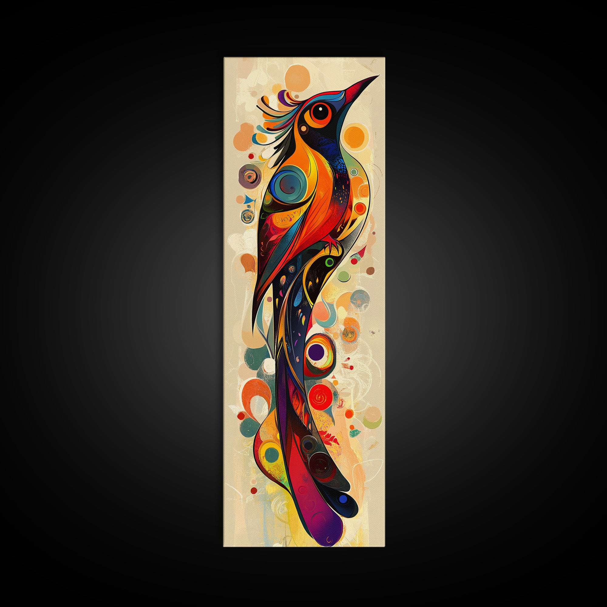 Bold Bird Design Framed Canvas Print Vibrant Peacock Wall Art Modern Whimsical Art Living Room Accent Bird Lover Gift Idea