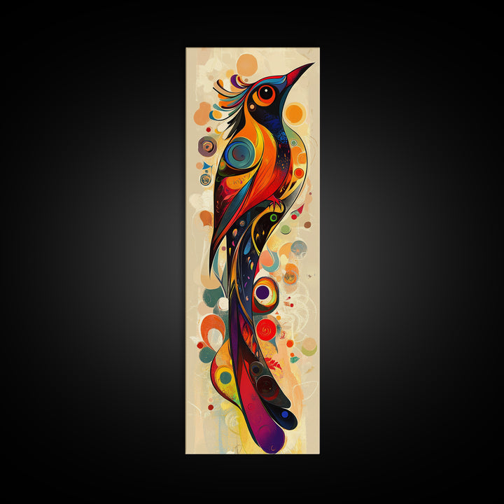 Bold Bird Design Framed Canvas Print Vibrant Peacock Wall Art Modern Whimsical Art Living Room Accent Bird Lover Gift Idea