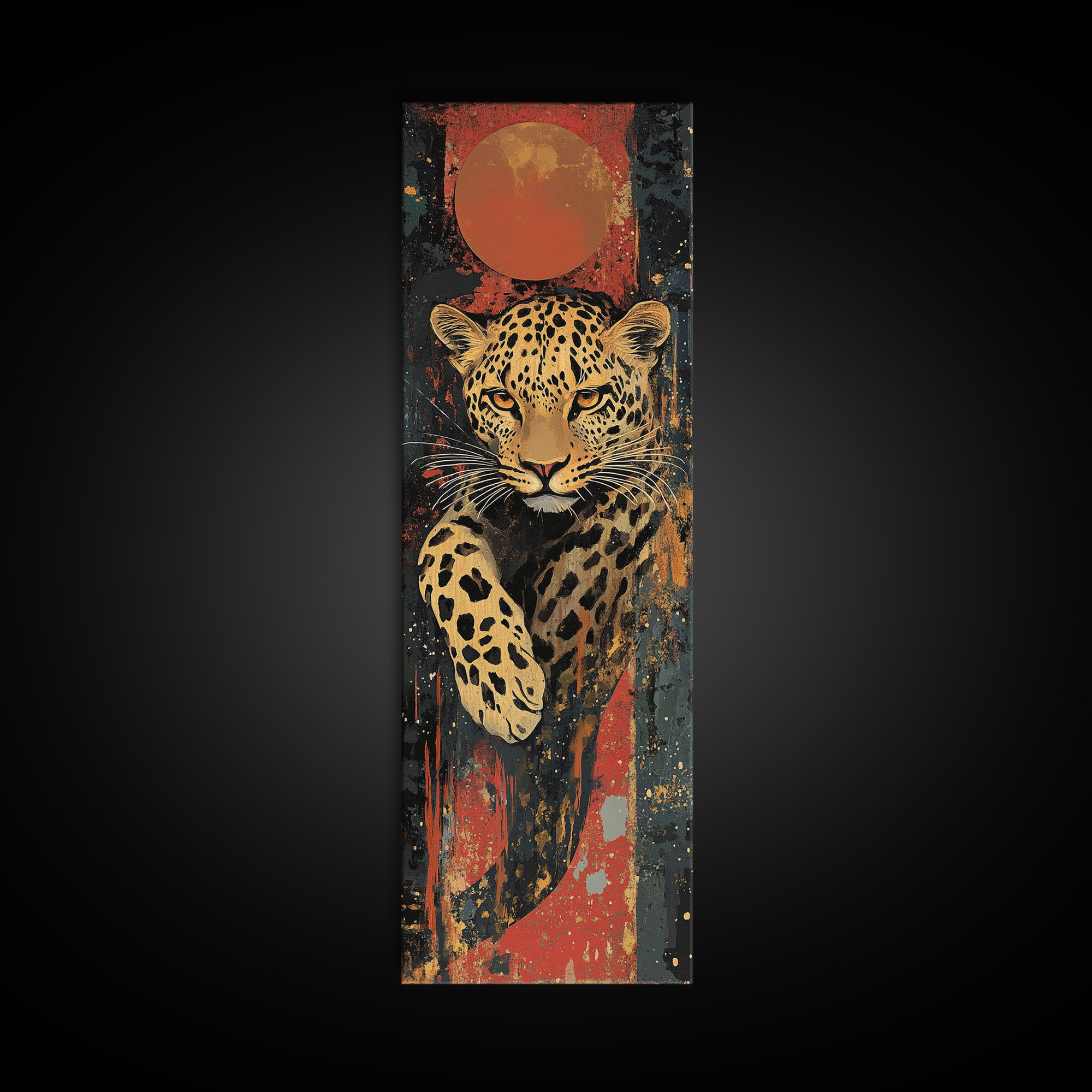 Striking Leopard Canvas Print with Abstract Background, Bold Wild Cat Wall Art, Ideal for Rustic Decor and Living Room Accent