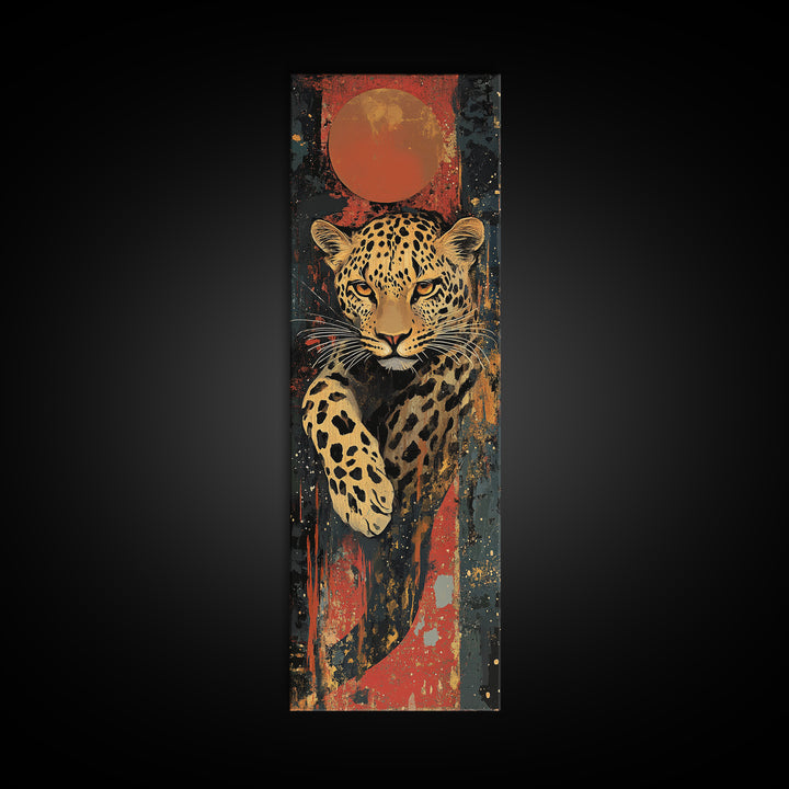 Striking Leopard Canvas Print with Abstract Background, Bold Wild Cat Wall Art, Ideal for Rustic Decor and Living Room Accent