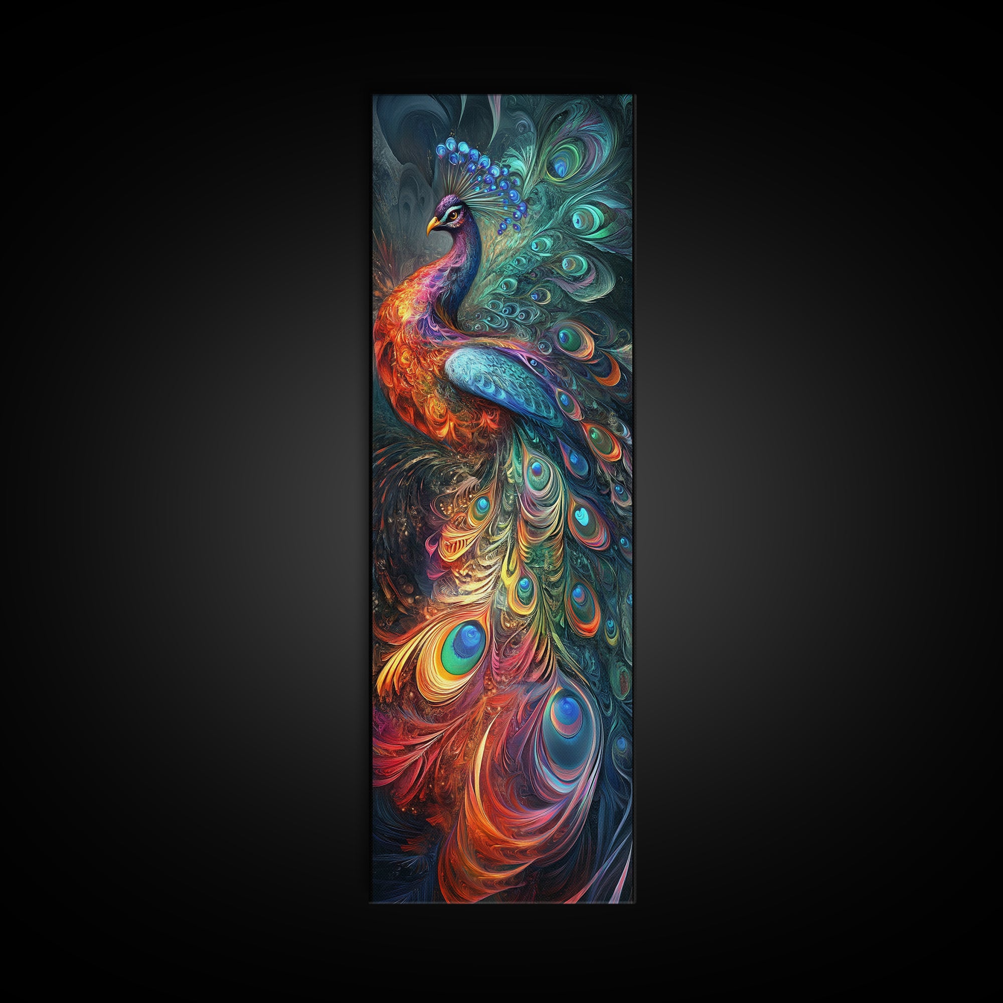 Ethereal Peacock Art Framed Canvas Print, Rustic Decor Accent Ideal for Moody Art and  Home Décor, Vibrant Bird Art