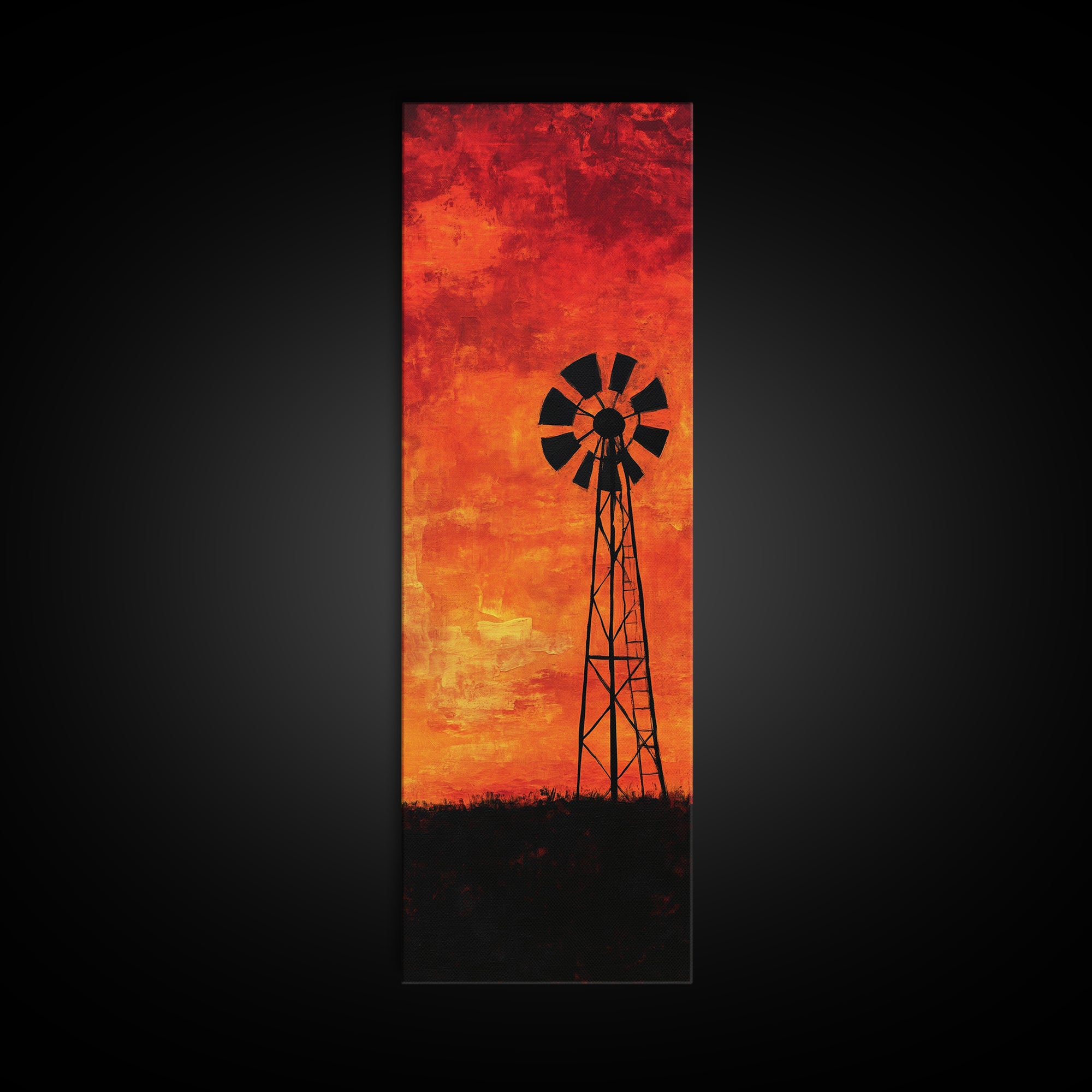 Rustic Windmill Framed Canvas Print, Southwest Farmhouse Decor, Moody Sunset Landscape Wall Art, Vertical Artwork for Bedroom