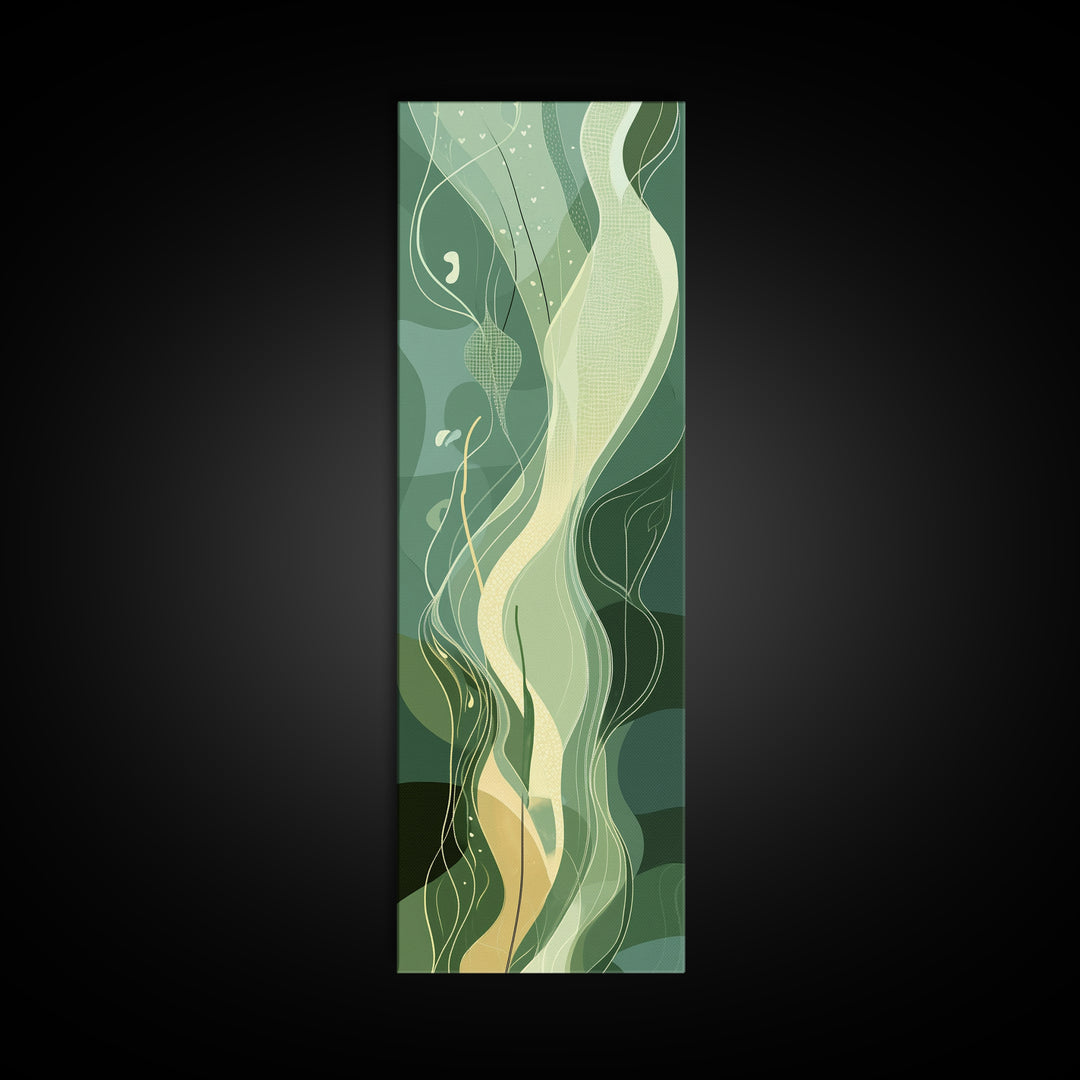 Sage Green Framed Canvas Print, Abstract Botanical Artwork, Whimsical Wabi Sabi Wall Art, Gift Idea for Living Room, Minimalist Art