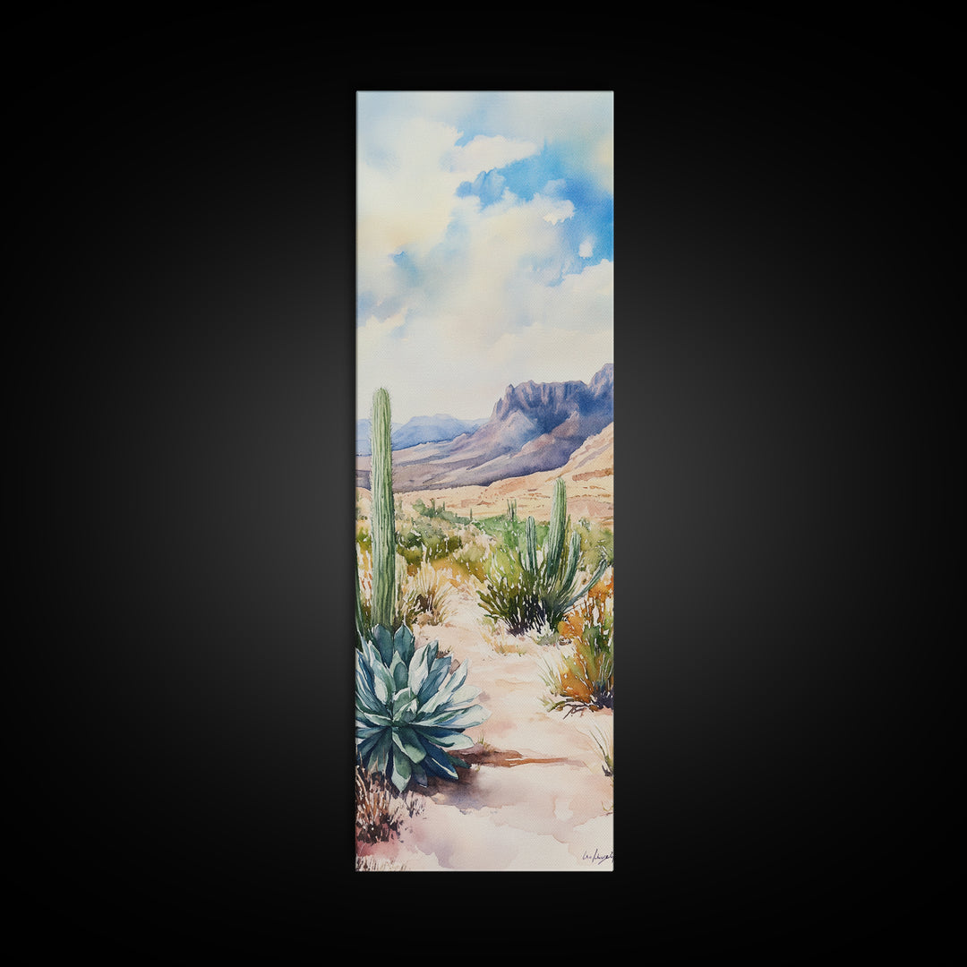 Desert Landscape Framed Canvas Print, Southwest Rustic Wall Art, Cactus Painting, Farmhouse Living Room Decor, Gift Idea for Him