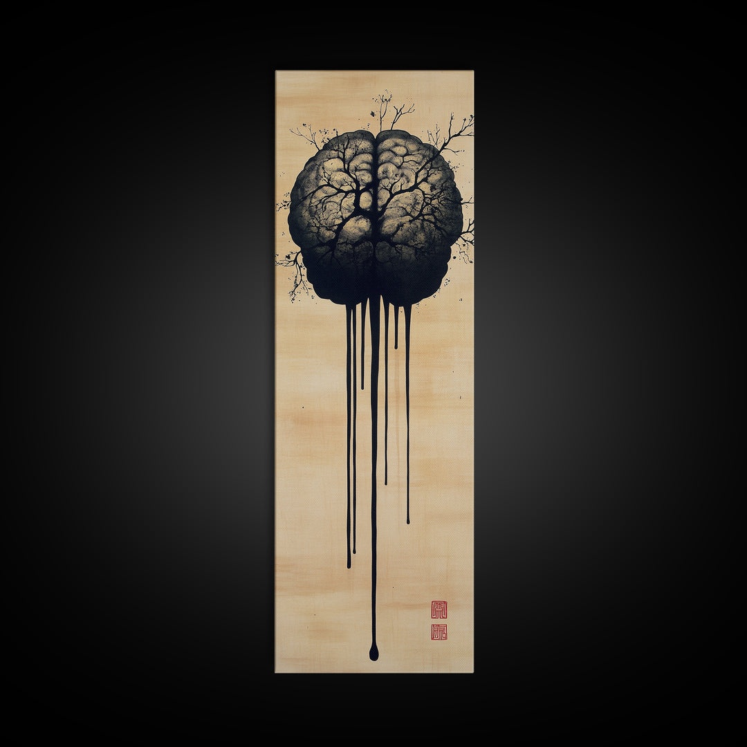 Framed Canvas Print Brain Art, Science Inspired Minimalist Wall Art, Moody Therapy Artwork, Gift Idea for Living Room or Office