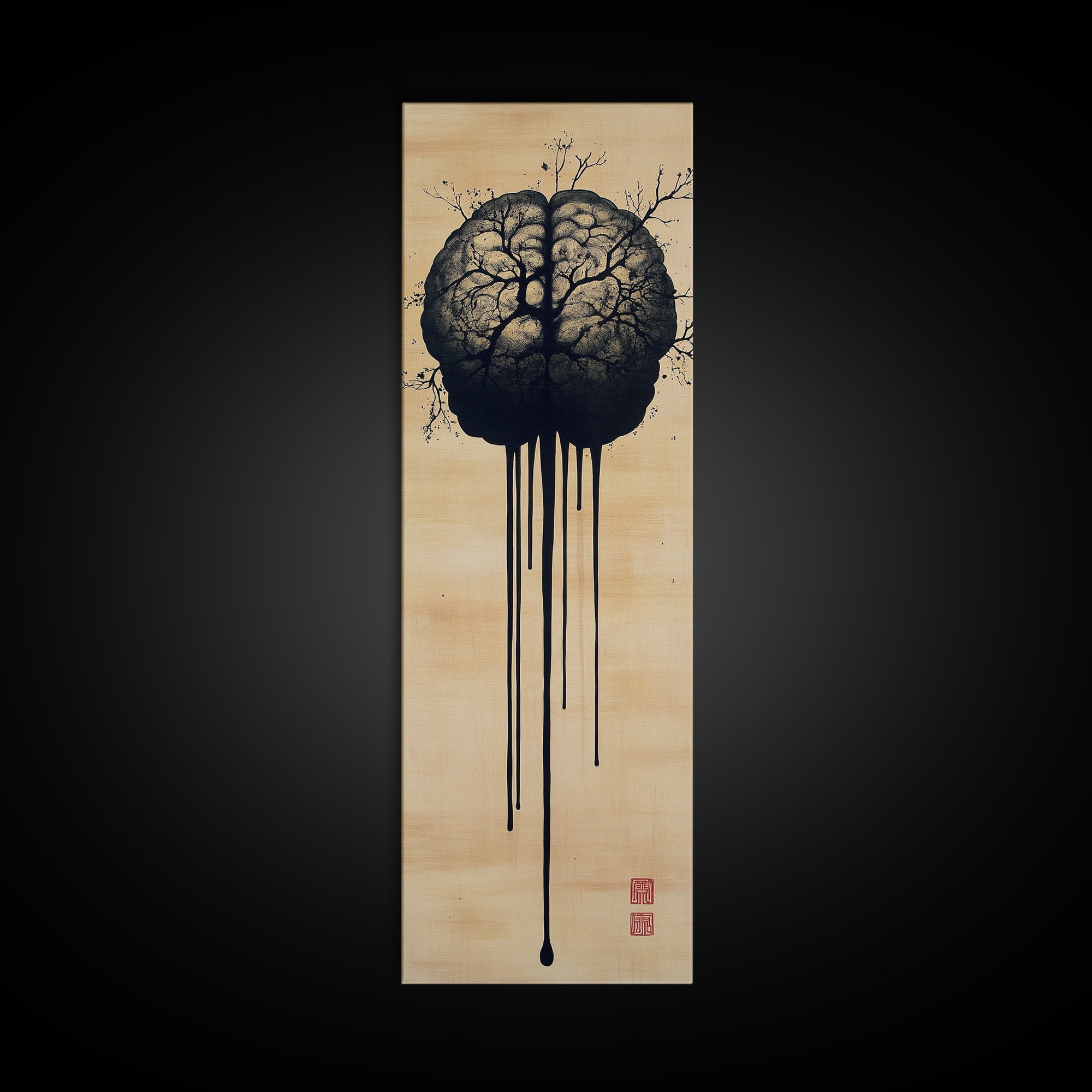 Framed Canvas Print Brain Art, Science Inspired Minimalist Wall Art, Moody Therapy Artwork, Gift Idea for Living Room or Office
