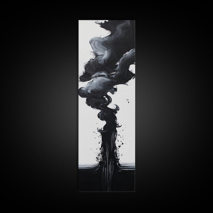 Smoke Abstract Art Canvas Print Black White Contemporary Modern Home Decor Moody Wall Art Vertical Long Narrow Artwork