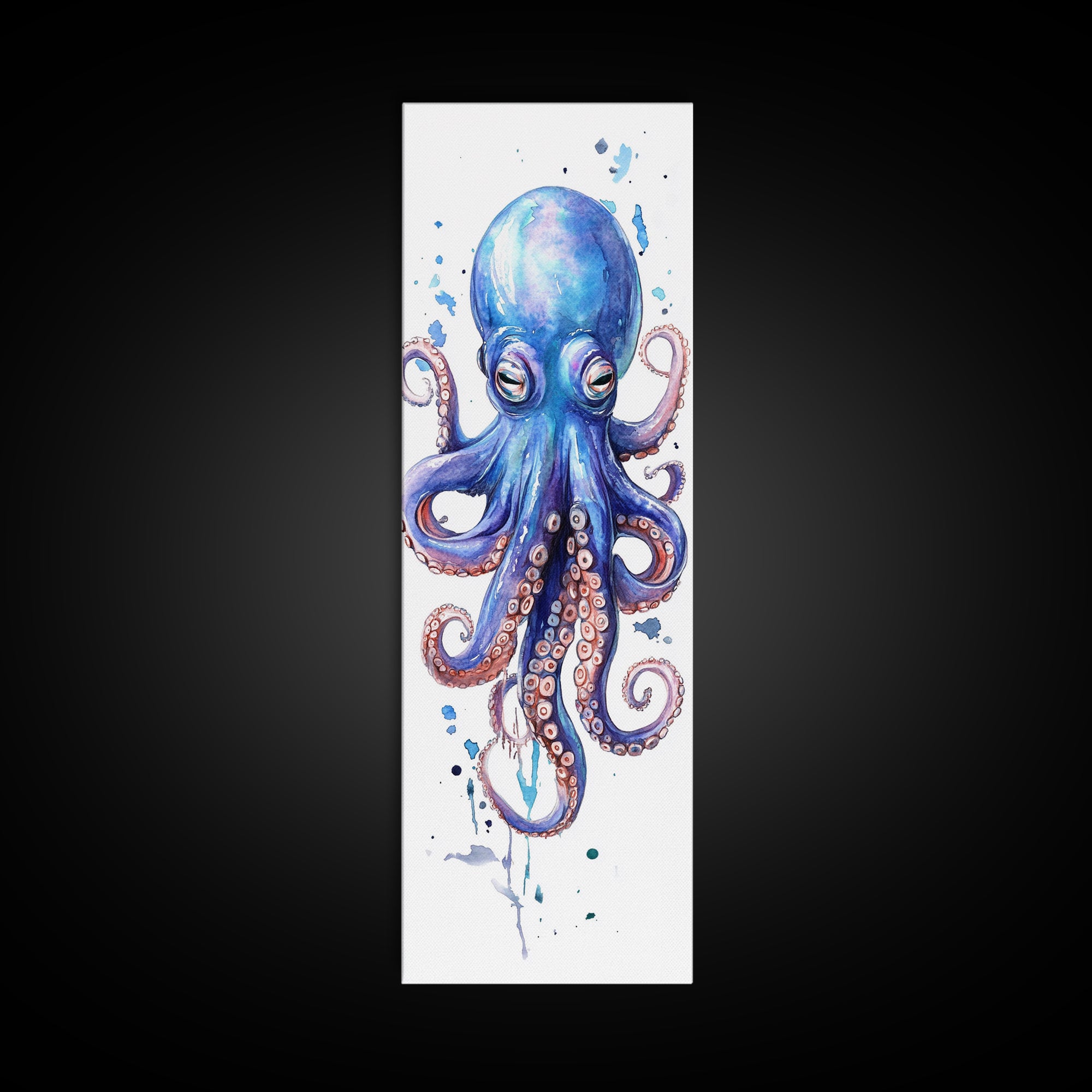Blue Octopus Art Framed Canvas Print Vibrant Marine Life Decor Whimsical Coastal Nautical Artwork Living Room Statement Piece