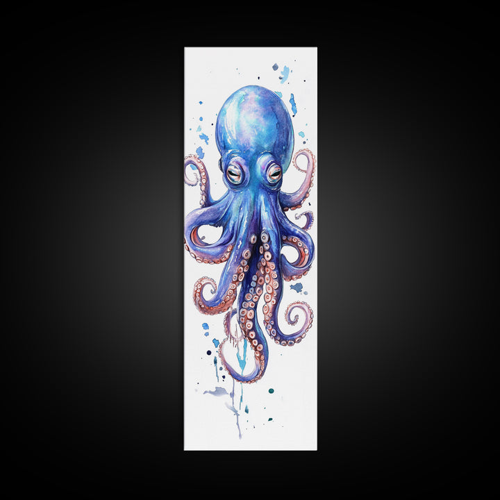 Blue Octopus Art Framed Canvas Print Vibrant Marine Life Decor Whimsical Coastal Nautical Artwork Living Room Statement Piece