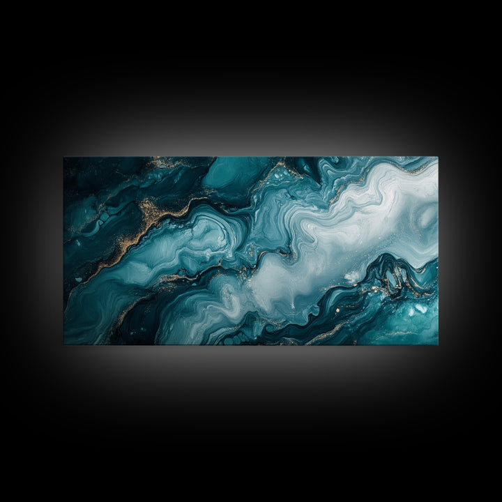 Abstract Teal Fluid Art Canvas Print, Coastal Wall Art, Teal Wall Art, Nautical Decor, Moody Art, Coastal Decor, Living Room Art, Gift Idea