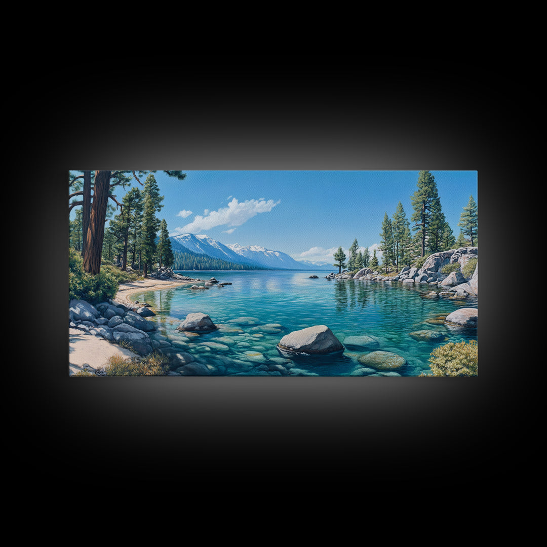 Crystal Clear Lake Canvas Print Lake Tahoe Art Coastal Landscape Artwork Bedroom Decor Horizontal Wall Art Nature Painting Original