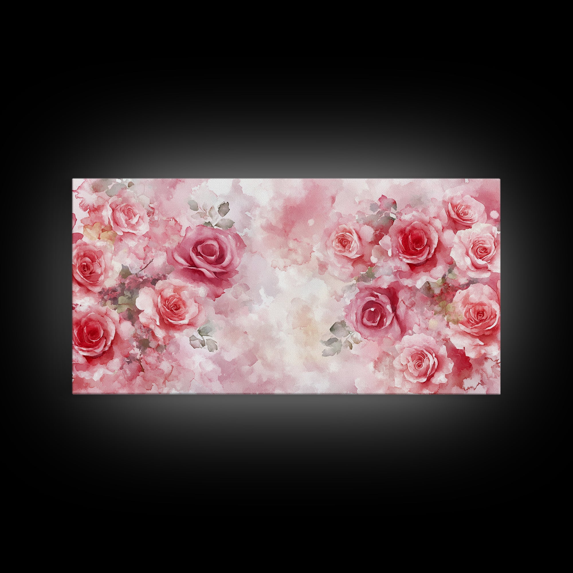 Romantic Rose Painting Framed Canvas Print Featuring Rose Painting and Pink Wall Art Botanical Prints Rustic Art Living Room Decor