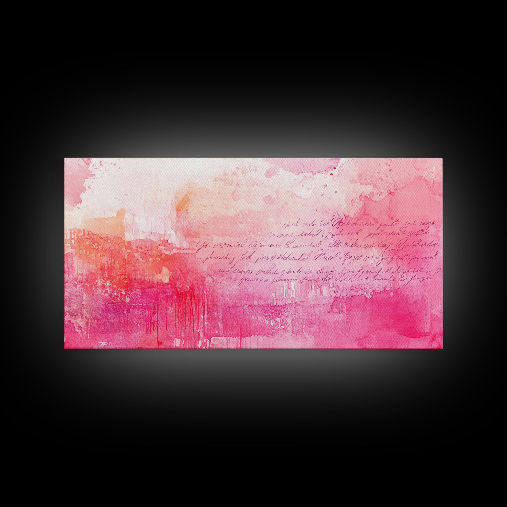 Abstract Pink Writing Framed Canvas Print, Light Pink Wall Art Chinoiserie Whimsical Decor, Rustic Wall Art Horizontal Gift Idea