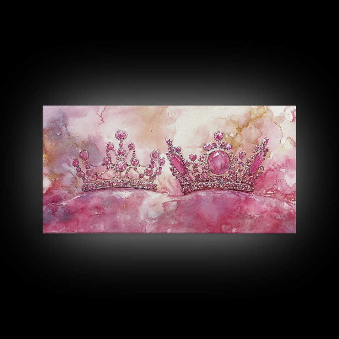 Royal Crown Canvas Print, Pink Jewel Artwork, Glamorous Feminine Style, Bedroom Wall Decor, Princess Themed Whimsical Art Gift Idea