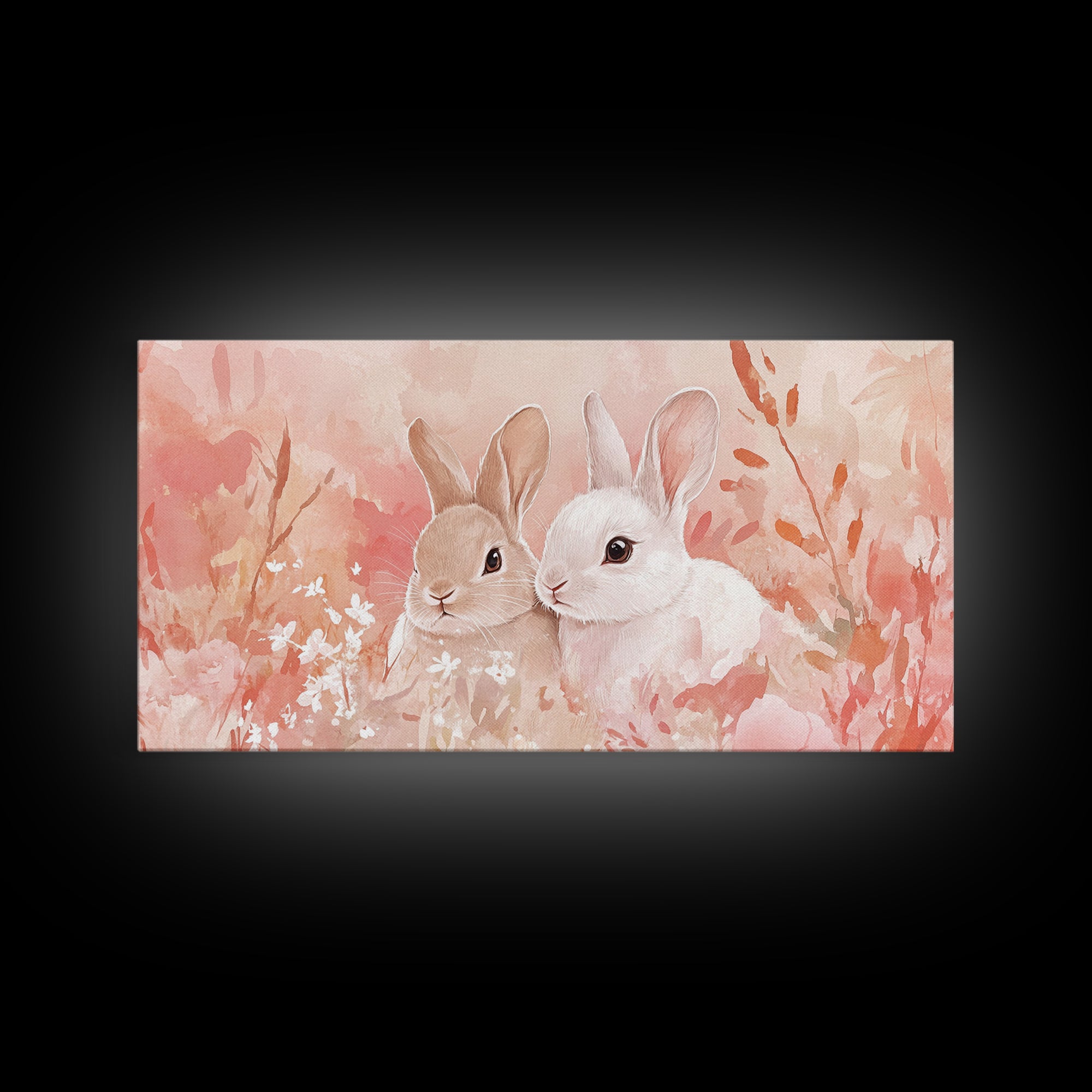 Bunny Art Canvas Print Pastel Wall Art Whimsical Easter Decor Animal Lovers Gift Idea Cottagecore Living Room Art Soft Aesthetic