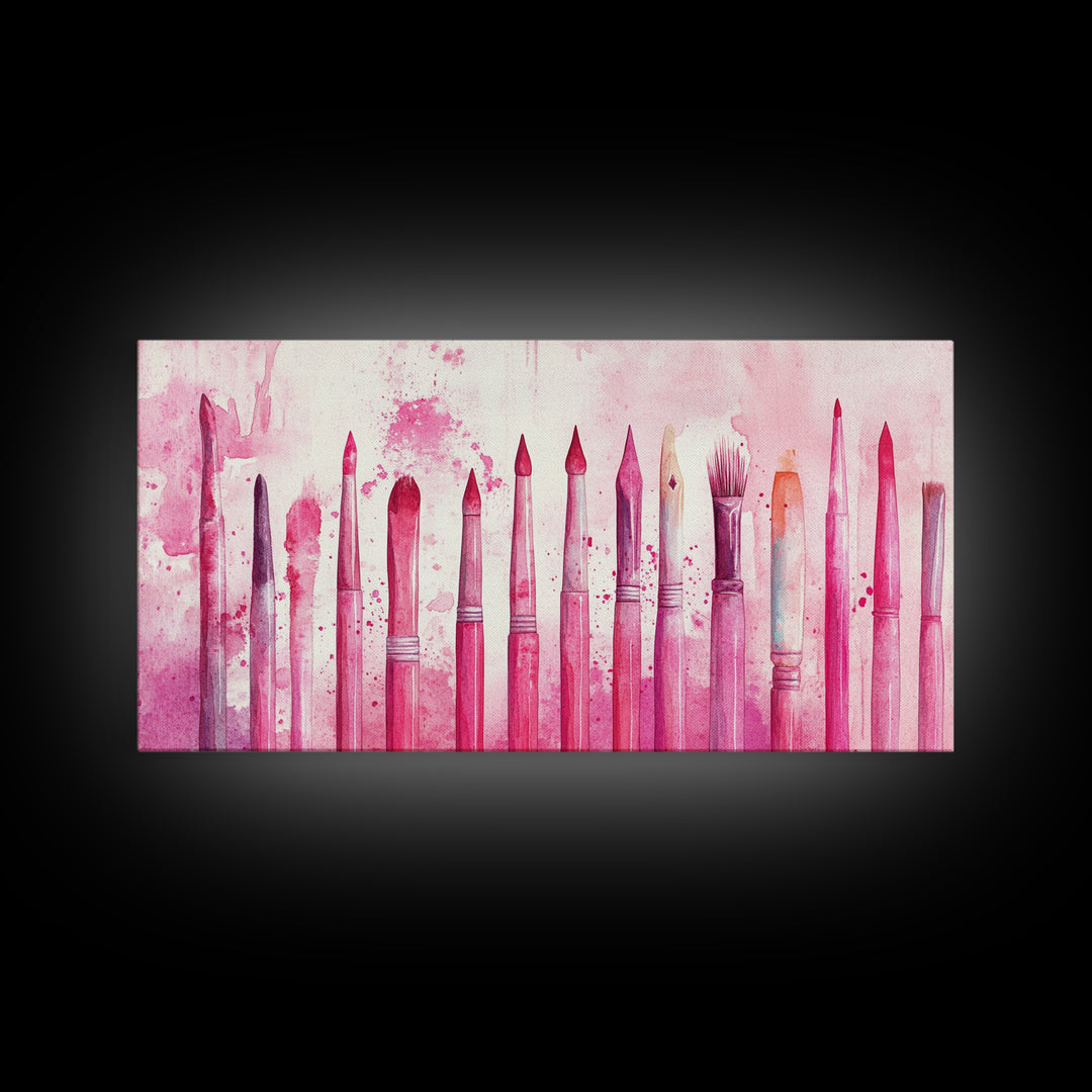 Artistic Brushes Canvas Print Pink Abstract Art Tools Studio Decor Light Pink Wall Art Boho Minimalist Wabi Sabi Artist Gift Idea