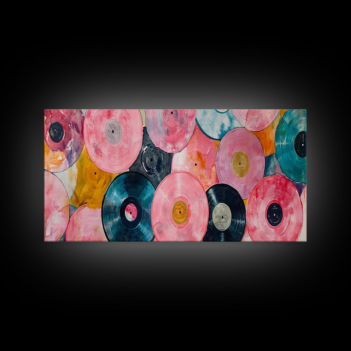 Retro Vinyl Records Canvas Print Lofi Art Chicano Wall Art Skinny Wall Art Living Room Decor Music Gift Idea Bedroom Art