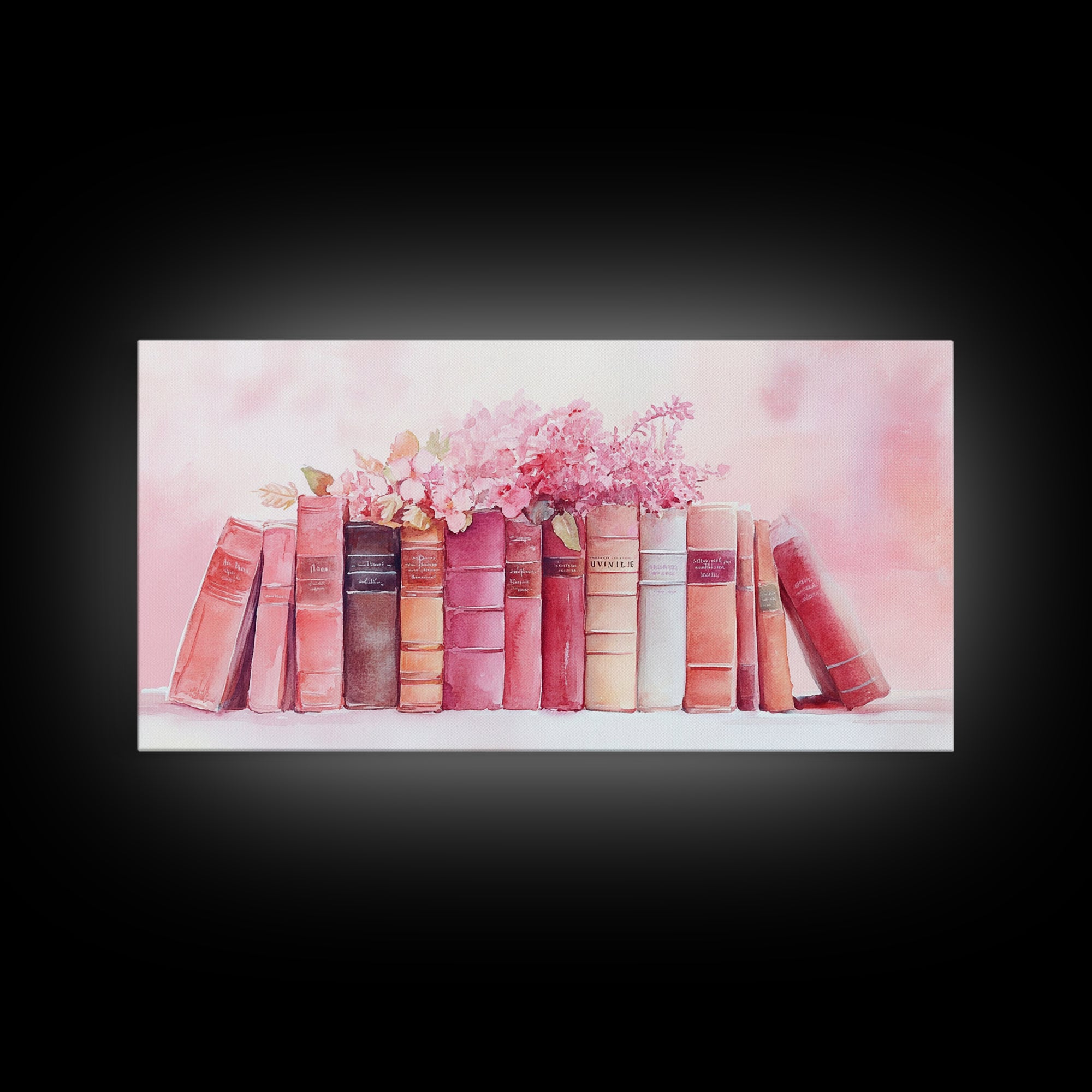 Vintage Book Stack Canvas Print | Botanical Pastel Wall Art | Cottagecore Library Decor | Feminine Reading Room Artwork | Gift Idea for Her