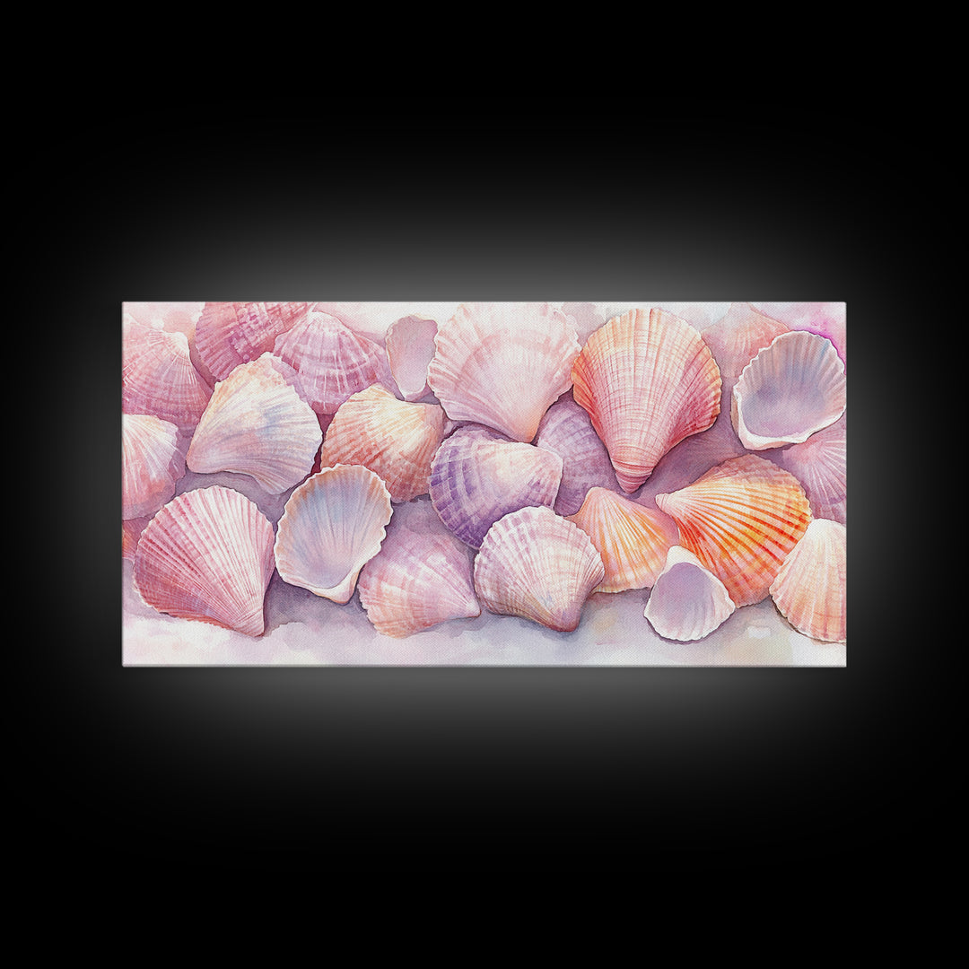 Coastal Seashell Canvas Print, Nautical Wall Art, Coastal Decor, Rustic Beach Art, Light Pink Shell Painting, Coastal Landscape Art Gift