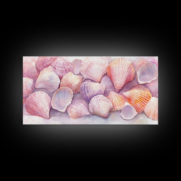 Coastal Seashell Canvas Print, Nautical Wall Art, Coastal Decor, Rustic Beach Art, Light Pink Shell Painting, Coastal Landscape Art Gift