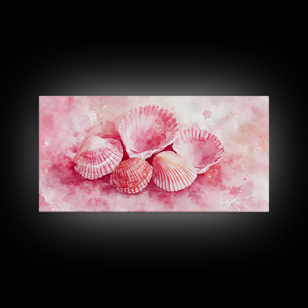 Coastal Shell Canvas Print | Pink Coastal Cowgirl Wall Art | Nautical Inspired Decor | Beach Themed Framed Artwork | Living Room Art