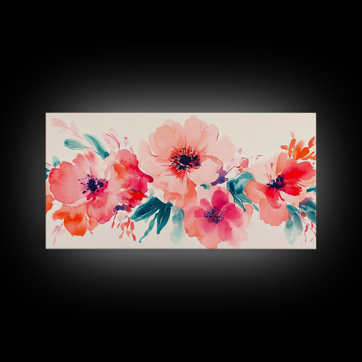 Bright Wildflower Canvas Print | Pink Orange Botanical Art | Nature Inspired Wall Decor | Living Room Framed Artwork | Unique Gift Idea