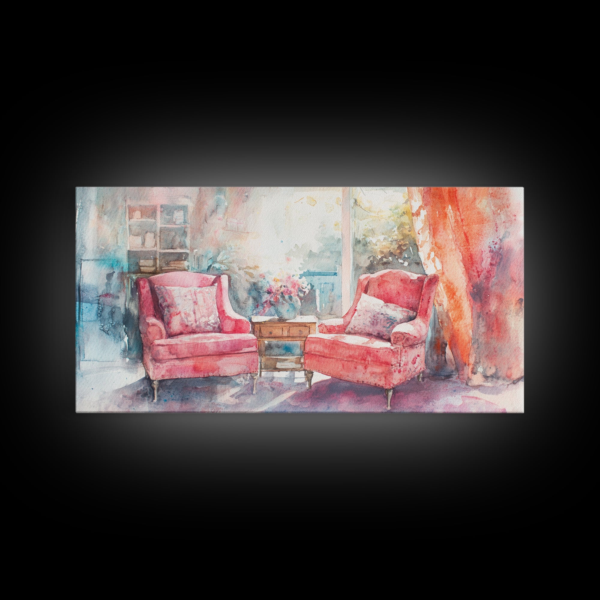 Cozy Armchair Canvas Print | Farmhouse Living Room Wall Art | Rustic Decor | Framed Canvas Print Gift Idea | Above Couch Pink Art