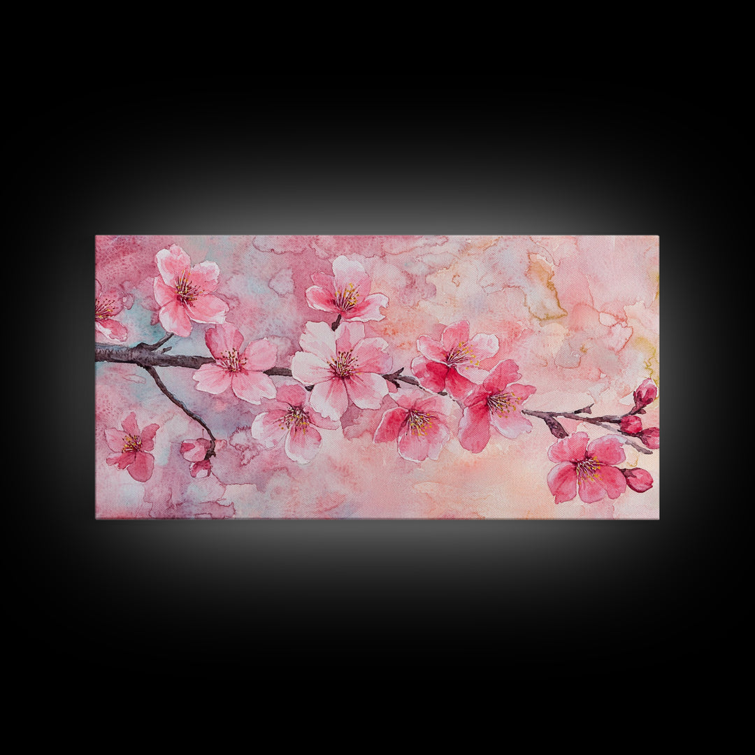 Cherry Blossom Branch Canvas Print | Cherry Blossom Painting, Light Pink Wall Art, Nature-Inspired Decor, Botanical Prints, Bedroom Art